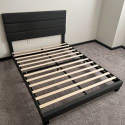 Queen Upholstered Platform Bed Frame w/ Headboard – Great Condition