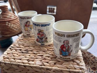 4 Pieces - VINTAGE World’s Greatest Dad Mom Grandpa Grandma Mug PAPÉL Brand Ceramic Cute Funny USA Made