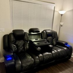Reclining Leather Couch Set 