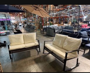 Moving sale!! New assembled set of 2 Outdoor Loveseat Rocking Bench with beige Cushions