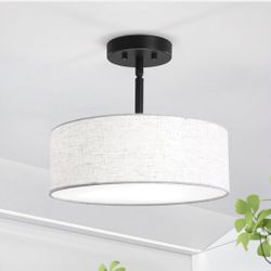 Brand New Black Chandeliers with Lampshade Modern Chandelier 12.59 inches Contemporary 3 Light Semi Flush Mount Ceiling Light Drum Light Fixture for K