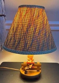 Vintage Lamp Wooden Girl and Dog w Shade and Bulb Included WORKING just $15