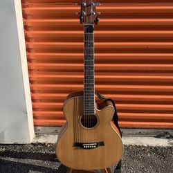 ACOUSTIC / ELECTRIC GUITAR AND WOODEN STAND