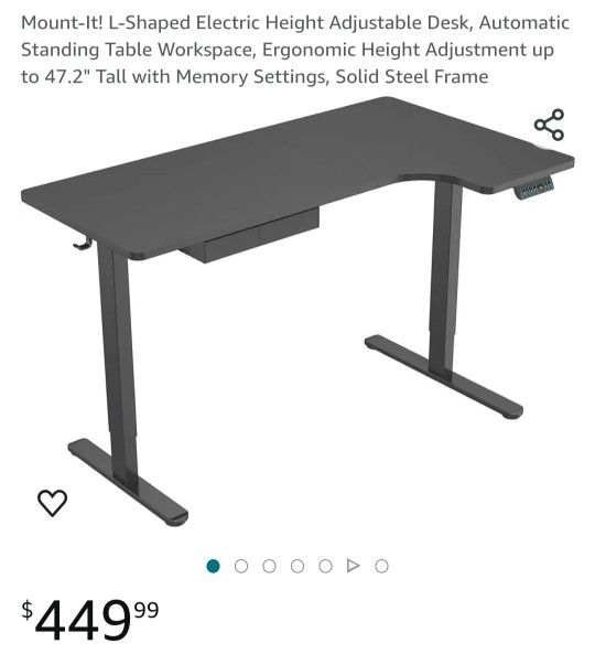 L-Shaped Electric Height Adjustable Desk, Automatic Standing Table Workspace, Ergonomic Height Adjustment up to 47.2" Tall with Memory Settings, Solid