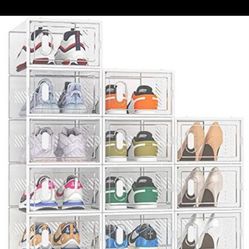 Shoe Storage, 12 Pack large Shoe Organizer for Closet, Shoe Boxes Clear Plastic Stackable Shoe Containers with Lid