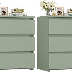Set of 2 Large 3 Drawers Nightstand, Wooden Storage Cabinet, Side table 