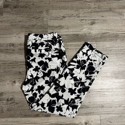 Tommy Hilfiger Women's Floral Pants blue navy White Cotton Blend Button Zipper