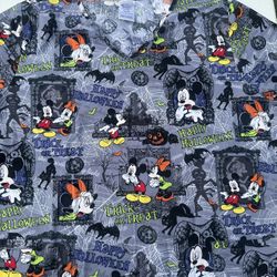 Disney Halloween Scrub Top Womens XL Minnie & Mickey Mouse Trick or Treat