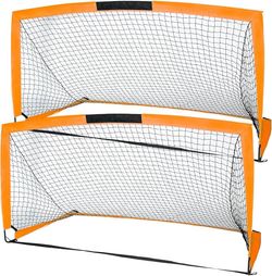 Soccer Goals, Set of 2- Size 6'x4' Portable Foldable Soccer Nets with Carry Bag for Games and Training for Backyard for Kids and Teens(Orange)