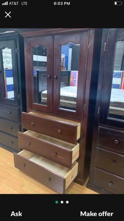 Tall Wardrobe With Mirror 3 Drawers 100% Pinewood 🌲