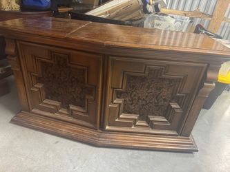 Vintage Wood Console Cabinet with Fabric Panels