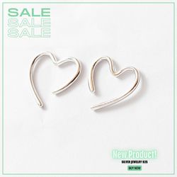 Silver Heart Earrings with Rhodium Plating