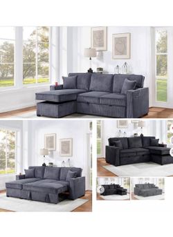$380 . 2-P Convertible Sectional  Sleeper Sofa W/ Cupholder Sofa Storage & USB Ports  89”x 59”X36”H