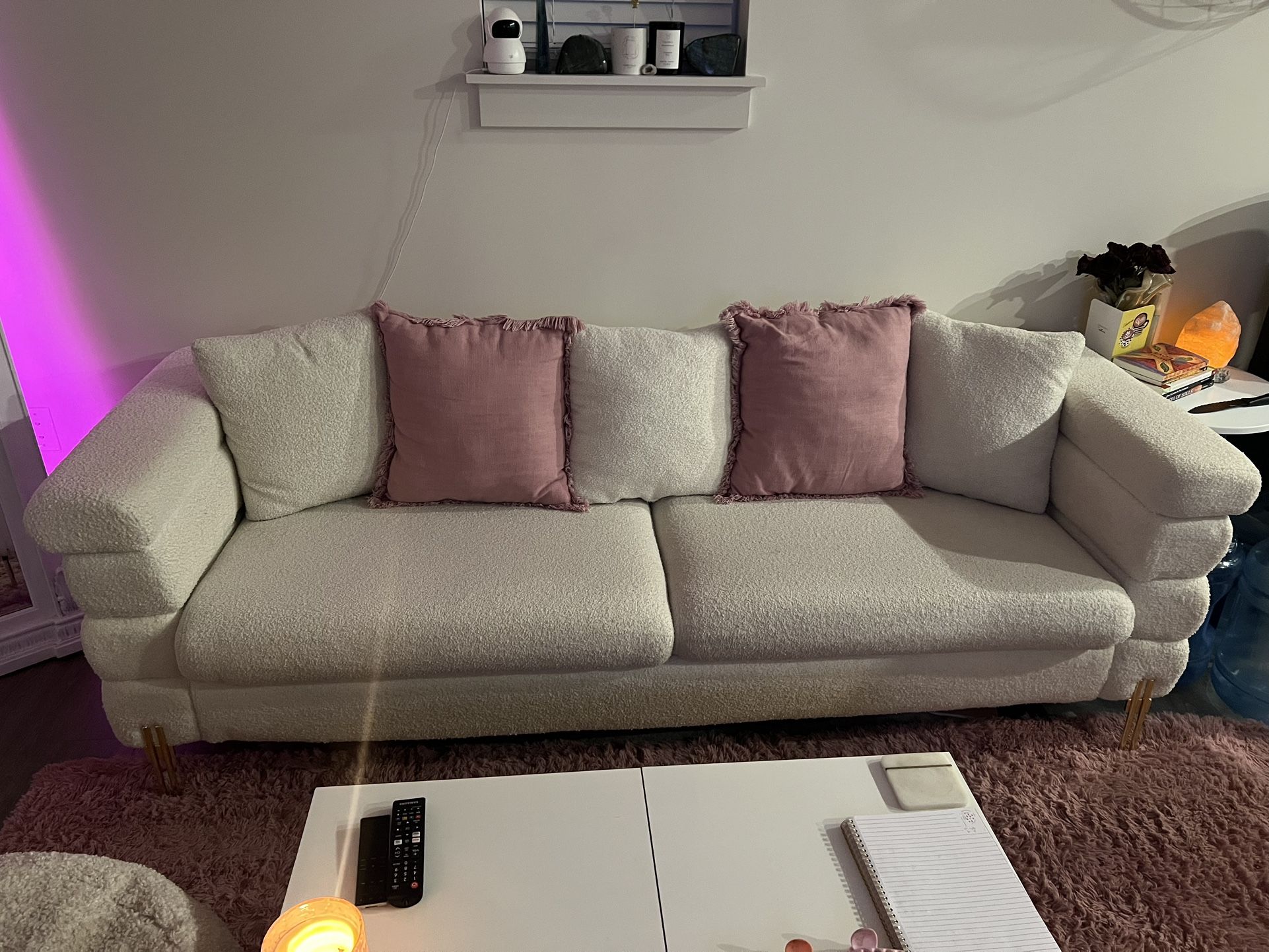 Boucle White Couch 3 Seater