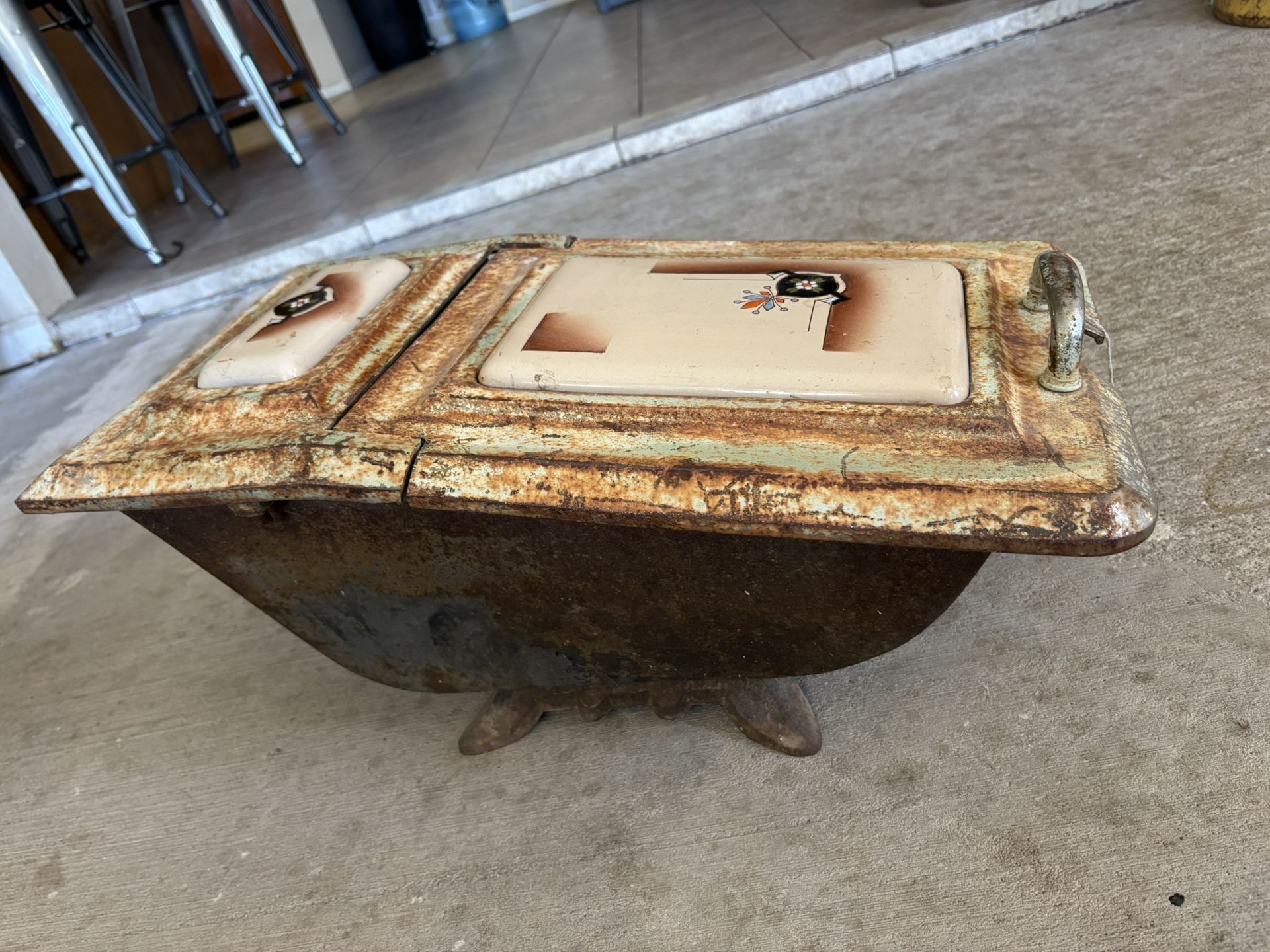 Antique Cast Iron Porcelain Coal Ash Scuttle