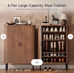6-Tier Mid-Century Modern Freestanding Shoe Storage Organizer - Walnut