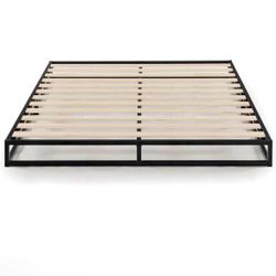 Metal Platform Bed Frame with Classic Wooden Slat Support mattress