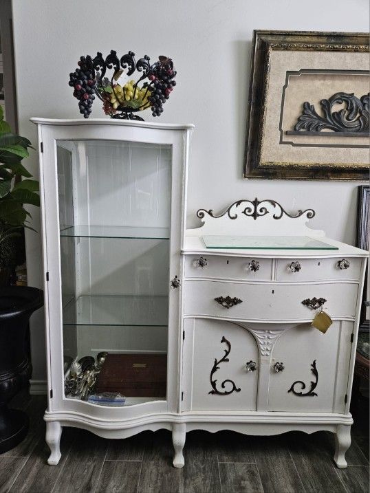 Beautiful White Antique Showcase