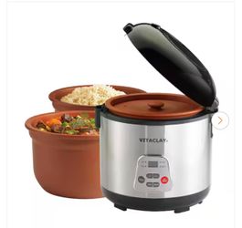 8 Cup/4 qt. 2-in-1 Stainless Steel Rice N' Slow Cooker in Clay Pot