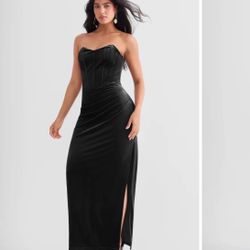 Strapless Velvet Ruched Sculpting Corset Gown