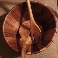 Wooden Bowl And Salad Servers