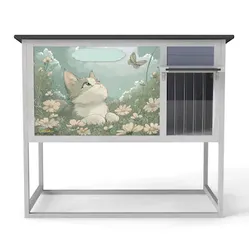 "Weather-Resistant Outdoor Cat House with Elevated Design, Curtained Door, and Escape Door - Gray, NEW 
C5-68N
Brand new in box "