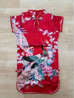Girls Red Peacock Chinese Cheongsam /Qipao Dress 2–3T