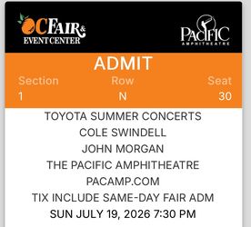 Cole Swindell 7/19 - OC Fair Tickets