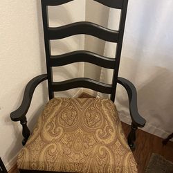 Black-brown Seat High Back Hard Wood Armed Chair. Very Nice And Sturdy