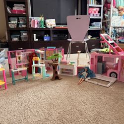 Lot Of Barbie Play Sets And Dolls