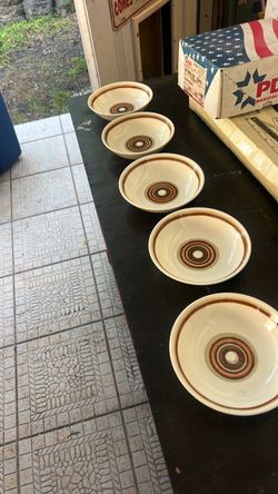 Lot of 5 Vintage USA Pottery Bowl 6" Earth Tone Stripe 1970s MCM bowl