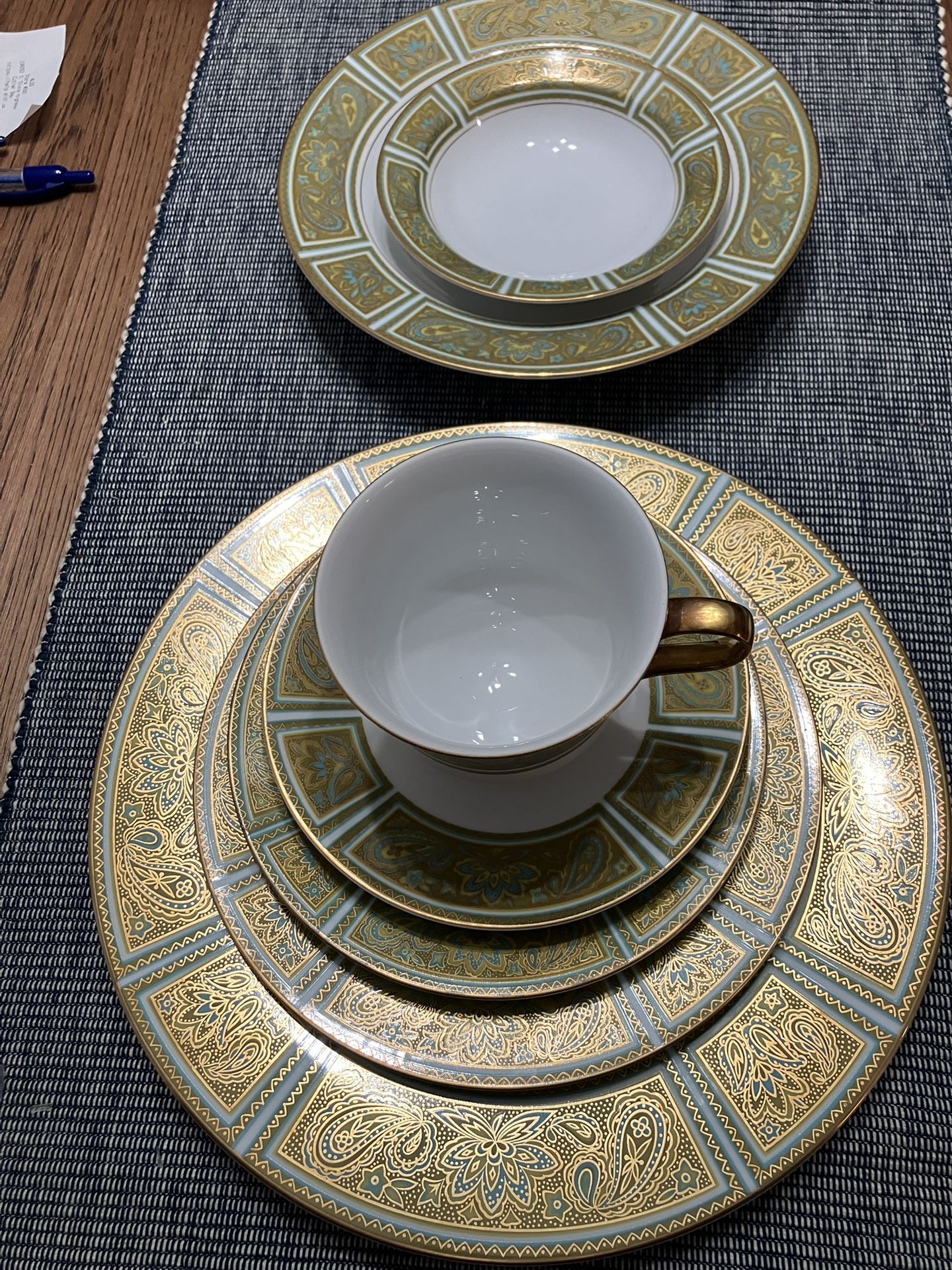 Sango Villa Medici Green Blue Paisley, 7 Piece place setting This listing is only for 1 place setting