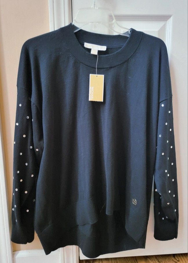 Michael Kors Women's Sweater With Rhinestone On Sleeves Size L New