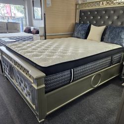 Brand New 16" Thick Gel/Pocket Coils Medium Firm Queen Pillowtop Foam Encased Mattress (Made In Japan, Rolled In Box) 