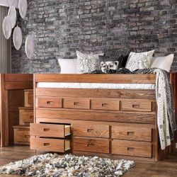 TWIN SIZE CAPTAINS BED CHEST STAIRCASE Rustic Style Storage Bed Front Access Steps, Drawers in