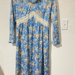 Vintage Blue Floral Maxi Dress Women's M