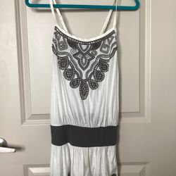 White and grey cut out spaghetti strap top