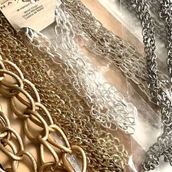 Jewelry Chains For Bracelets, Necklace,  Earrings Making Projects, Assorted Colors, Finishes, Styles, And Length,  Gold, Brushed Gold And Silver, 7pc