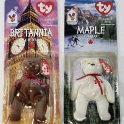 ERROR Teenie Beanie Babies!   Brittianica & Maple Bear  NIB