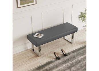 New-45.3" Grey PU Leather Bench Footstool with Heavy Duty Metal Legs