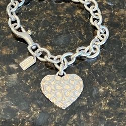 COACH 925 Sterling Silver Heart Charm Bracelet Vintage Yet Stunning
