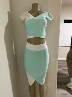 Two Piece Dress Mint Green With White  