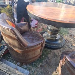 Antique Wooden Table and barrel chairs