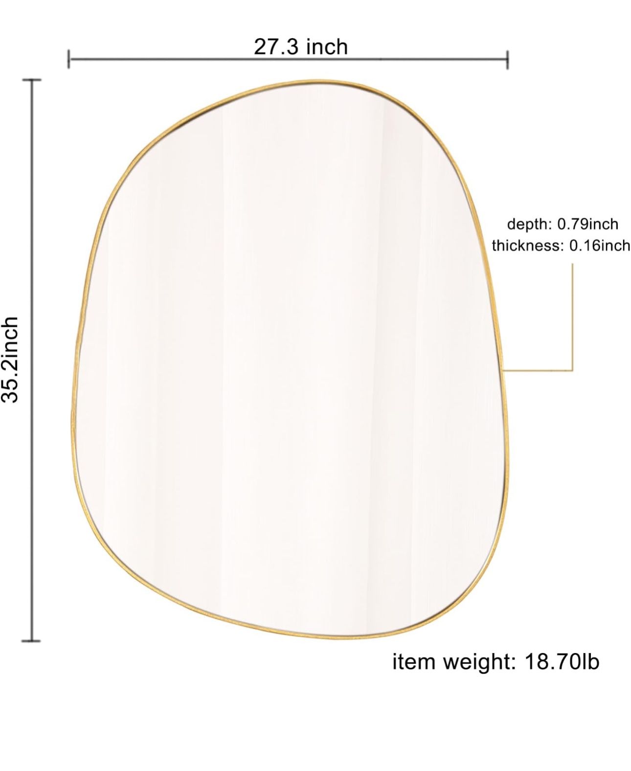 Asymmetrical mirror for wall decoration 27 x 35 inches, modern wall mirror with golden frame for living room, bathroom, bedroom, entrance ELE STOU 006,All Products : American Fashion Style Bags On Sale