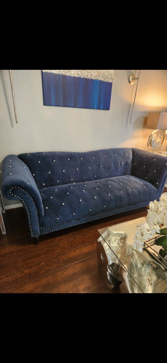 Navy Blue Rhinestone Stud Sofa