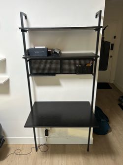 Black Wall-Mounted Desk with Shelves