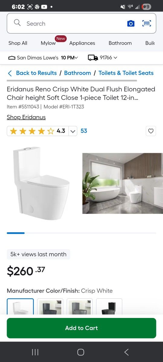 Toilet One Piece Elongated Bowl New