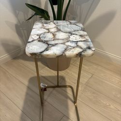 Gold End Table With Agate Top