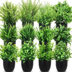 Set of 12 Artificial Black Potted Plants