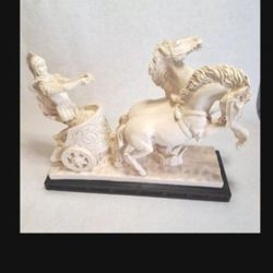 Roman Gladiator with a Two-Horse Chariot Sculpture Statue -NOT PLASTIC